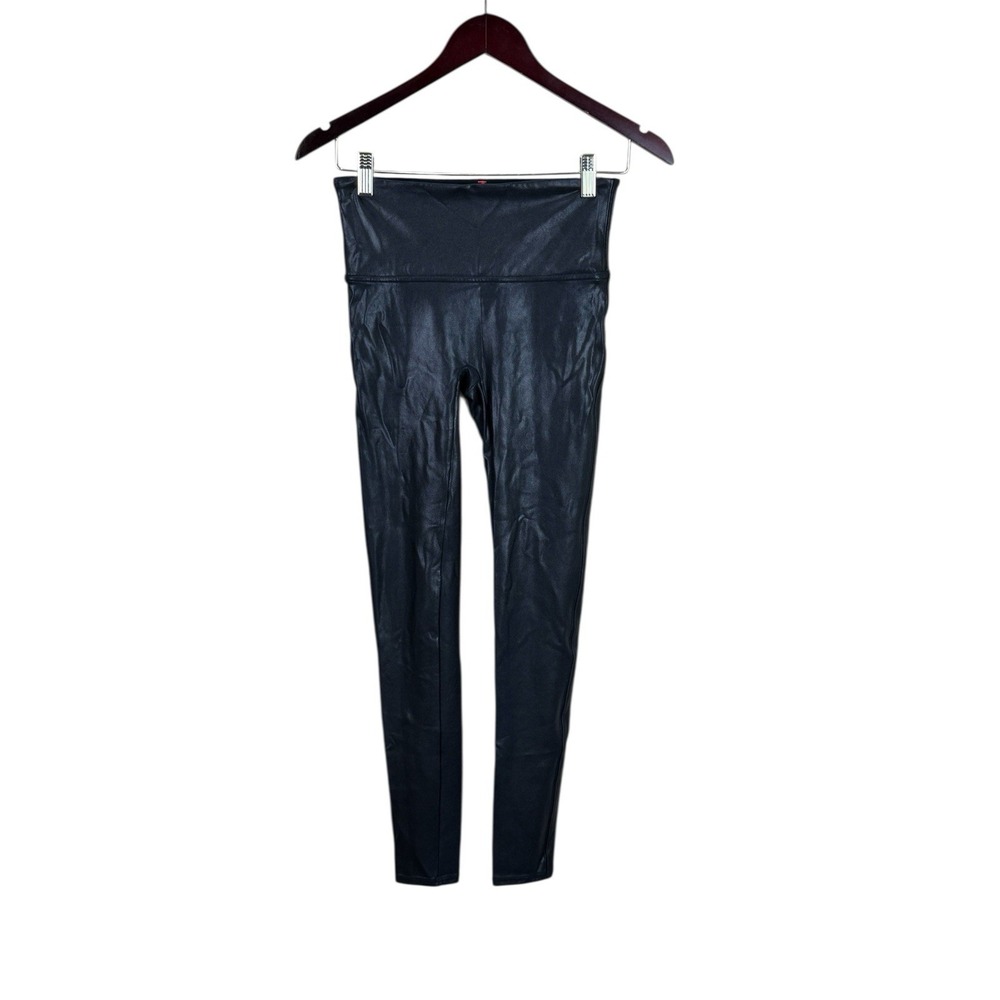 Spanx Leggings‎ Women's Medium Black Shiny High Waist EUC